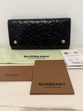Burberry Black Embossed Leather Snap Wallet with Gold Hardware